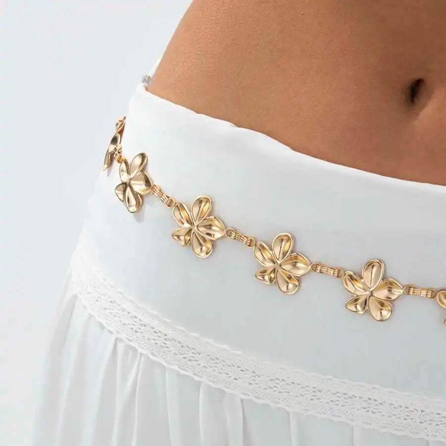 IngeSight.Z Exquisite Metal Large Flower Bikini Belly Waist Chain Women Fashion Summer Sexy Beach Party Belt Dress Body Jewelry