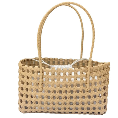 Plastic Hollow Weave Bag Countryside Style Large Capacity Beach Tote Bag Bohemian Style Bucket Bag Woman PVC Handbag Girls