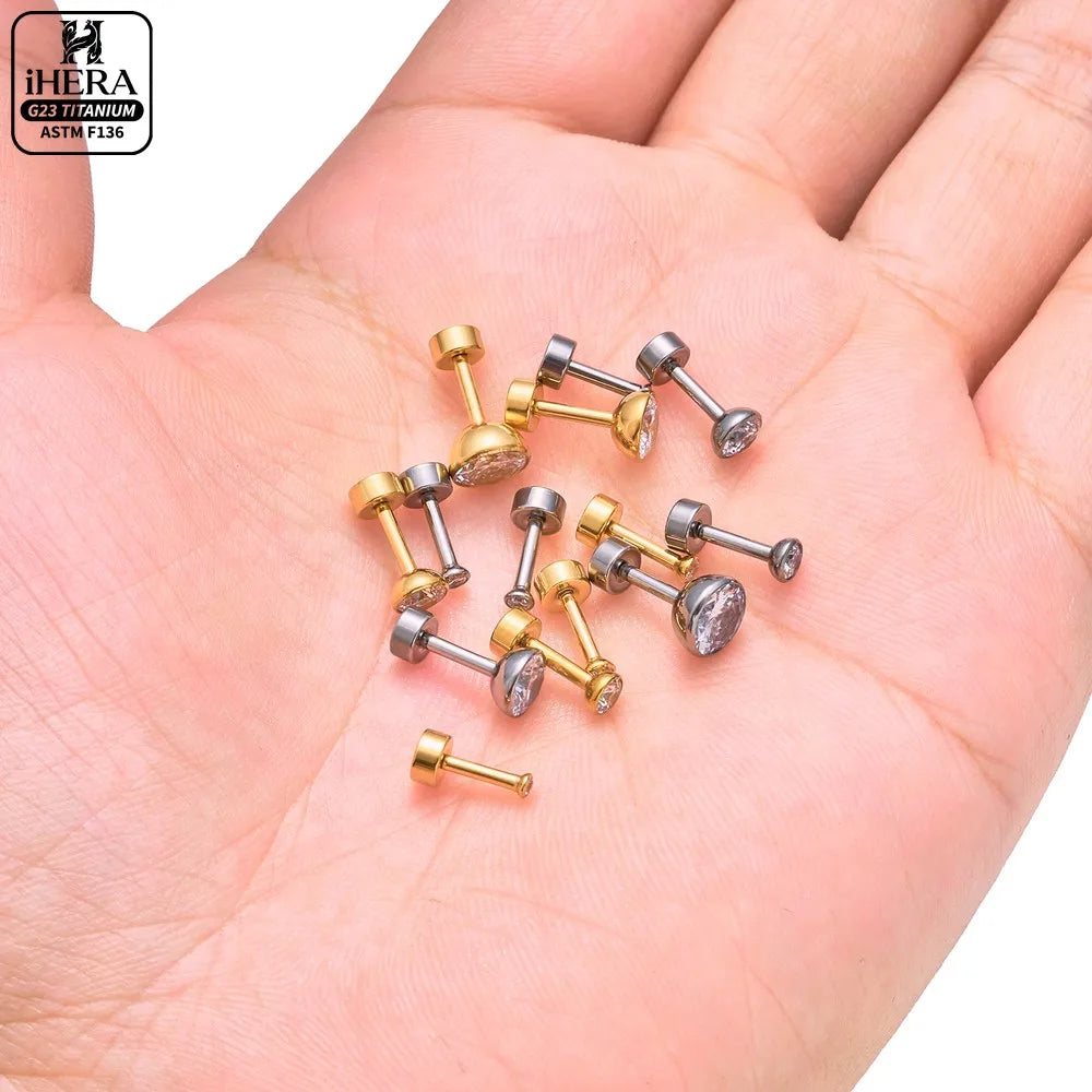 ASTM F136 Titanium Piercing Round Bowl Shaped Screw Labret Earring Set Lip Ring Cartilage Tragus Conch Jewelry Helix Nose Studs