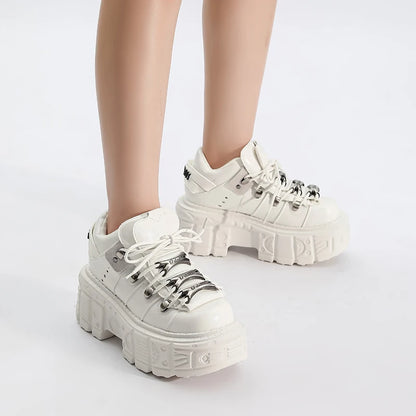 2026 Gothic Ankle Rock Boots Woman Sneakers New Punk Style Women Shoes Lace-up Heel Height Platform Shoes Woman Metal Decor