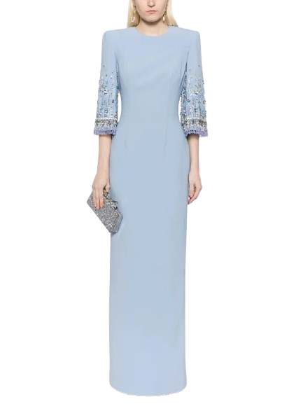 HIGH STREET Newest Fashion 2026 S/S Designer Vestido Women's Half Sleeve Stunning Beaded  Long Maxi Dress