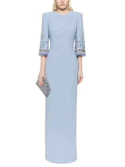HIGH STREET Newest Fashion 2026 S/S Designer Vestido Women's Half Sleeve Stunning Beaded  Long Maxi Dress