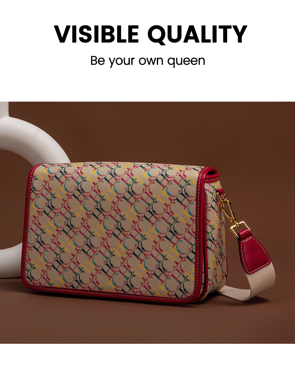CHCH Women's Saddle Bag 2024 New Brand Letter Printed Flap Cross Shoulder Bag Retro Wide Shoulder Strap Single Shoulder Bag
