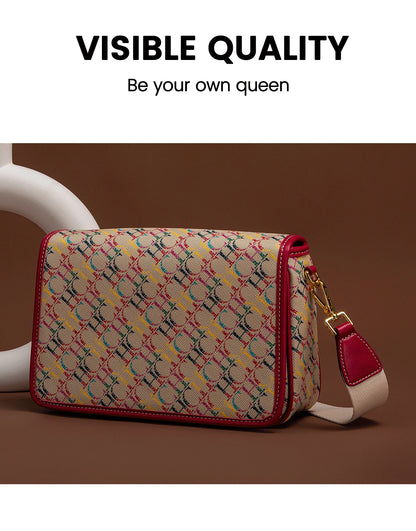 CHCH Women's Saddle Bag 2024 New Brand Letter Printed Flap Cross Shoulder Bag Retro Wide Shoulder Strap Single Shoulder Bag