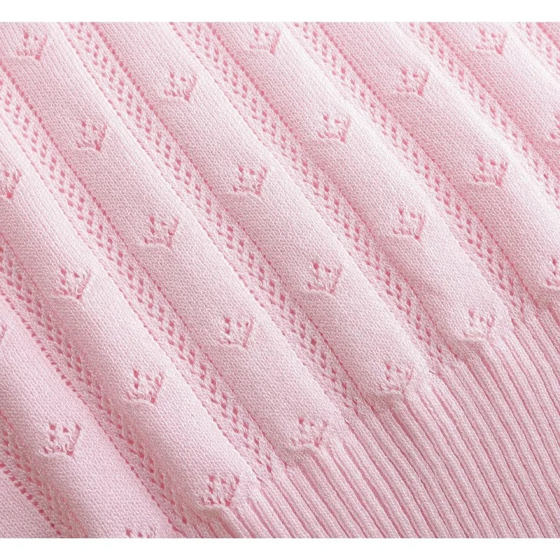 Summer College Style Knitted Collar Girls' T-shirt Simple, Breathable, Comfortable Short Sleeved Commuting Texture High-end Top