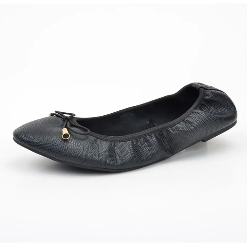 Solid Color Shallow Mouth PU Ballet Shoes Thread Bowknot Ballet Flats Women Foldable Lightweight Chicken Rolls Dance Shoes Yoga