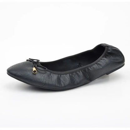 Solid Color Shallow Mouth PU Ballet Shoes Thread Bowknot Ballet Flats Women Foldable Lightweight Chicken Rolls Dance Shoes Yoga