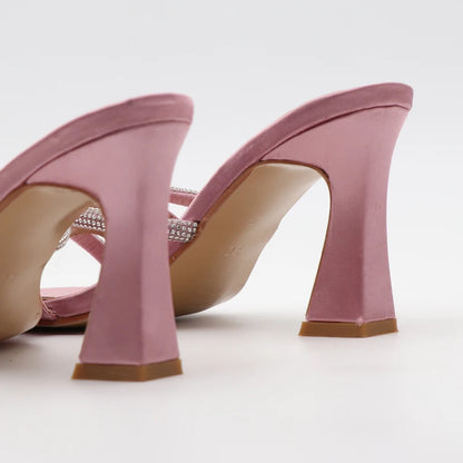 Black Red High Heel Slippers Women Open Toe Slingback Sandals Female Pumps Square Toe Summer Simple Designer Heeled Sandals