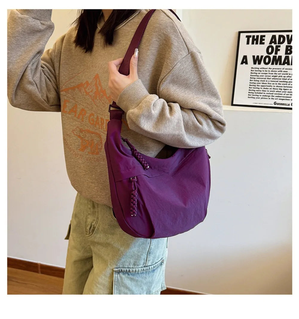 Casual Canvas Crossbody Bags Korean Simplified Large Capacity Sports Hobos Bag Solid Color Lightweight Dumpling Bag Women