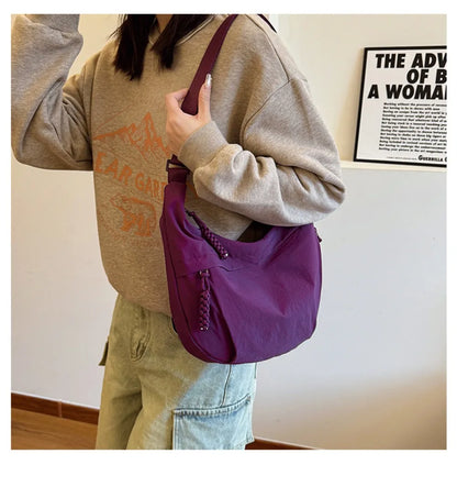 Casual Canvas Crossbody Bags Korean Simplified Large Capacity Sports Hobos Bag Solid Color Lightweight Dumpling Bag Women